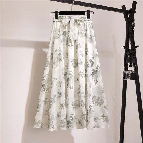 Long Pleated Chiffon Skirt Women Fashion 2021 Summer Big Hem High Waist Floral Print Holiday Beach Skirt Female