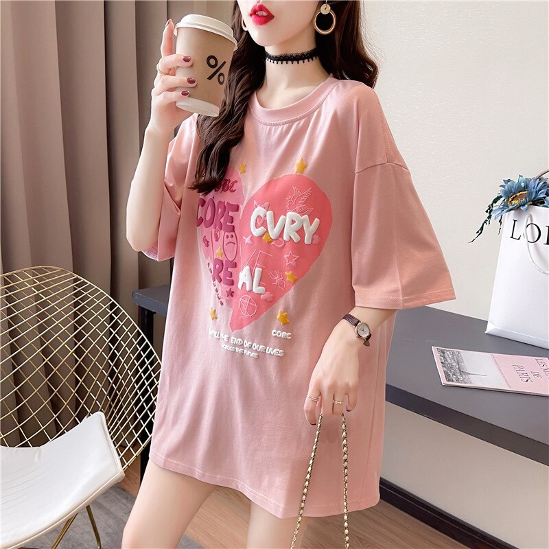 2021 new summer pure cotton ladies short-sleeved t-shirt maternity wear loose plus size women's French retro trendy ladies tops