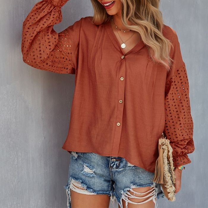 2022 Femme Fashion Blouses Button Down Casual Tops V-Neck Long Sleeve Spring Summer Shirt Women's Fashion Temperament Tops