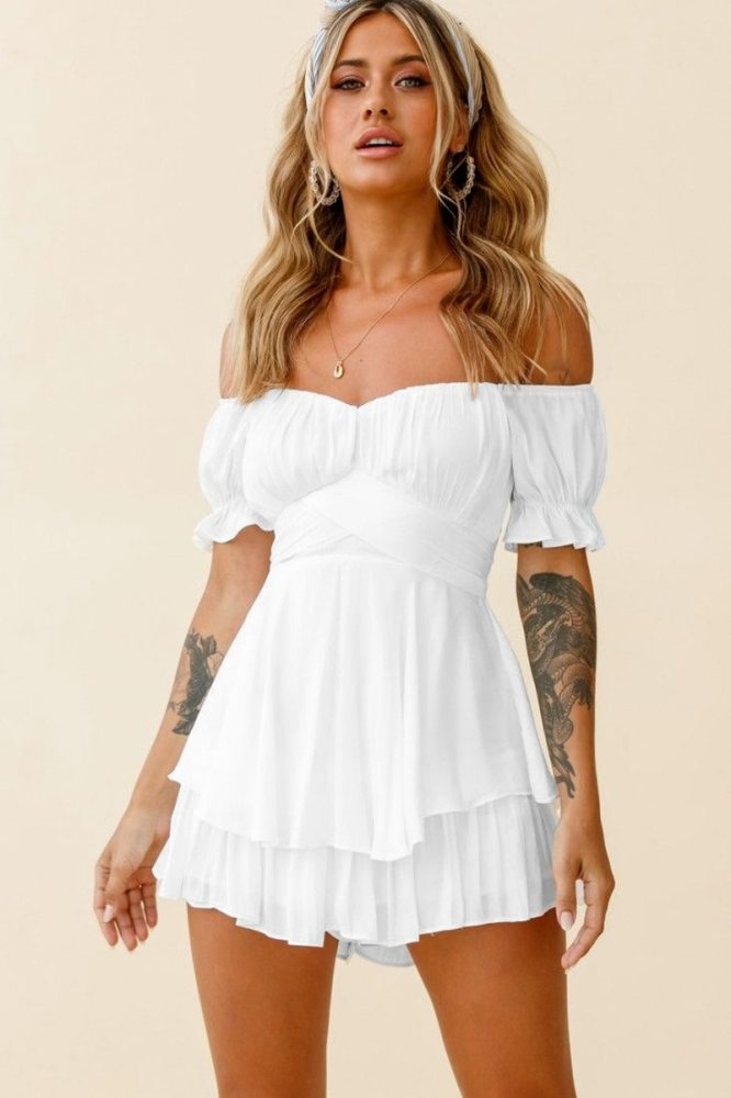 Multicolor Choice Double Layer Ruffle Romper One-neck Lantern Sleevees Sexy Romper Jumpsuit Fashion Elegant Romper 2021 Summer