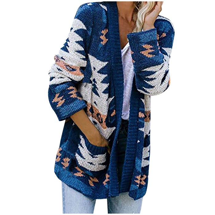 Knitted Cardigan Sweater Women 2021 Fall/Winter Halloween Pattern Pocket Casual Fashion Long Sleeve Mid-length Jacket