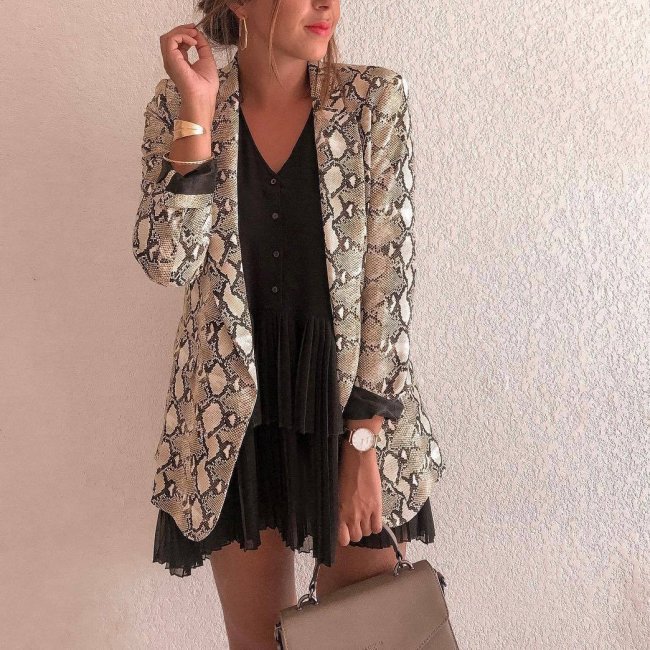 Fashion Snake Print Long Sleeve Suit