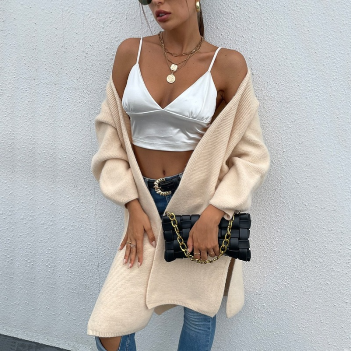 Women's Lantern sleeve cardigans 2021 Autumn and Winter Casual Long Knitted Cardigan women sweater Jacket V-Neck Full Cardigans
