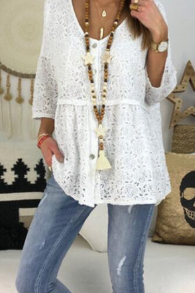 Lace Floral Blouse Hot Summer 2021 New Clothes Women Ladies Fashion Loose Hollow Out Casual Holiday Pullover White Black Top XXL