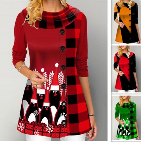 2021 Fall new top selling dress lapel long sleeve single-row buttonhole plaid patchwork dress women's