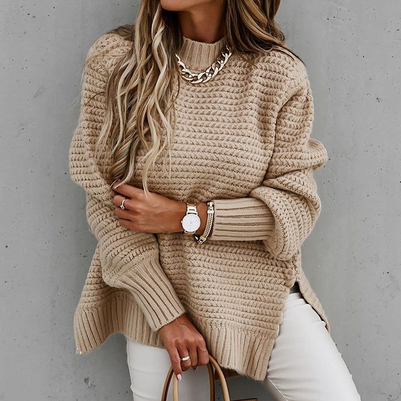 Women's Lantern Long-Sleeve Knitted Sweater Casual Loose Pullover
