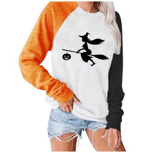 Women Halloween Print Long-sleeved Sweatshirt Round Neck Soft Cotton New Style Fashion Hip Hop Casual Woman Sweatshirts