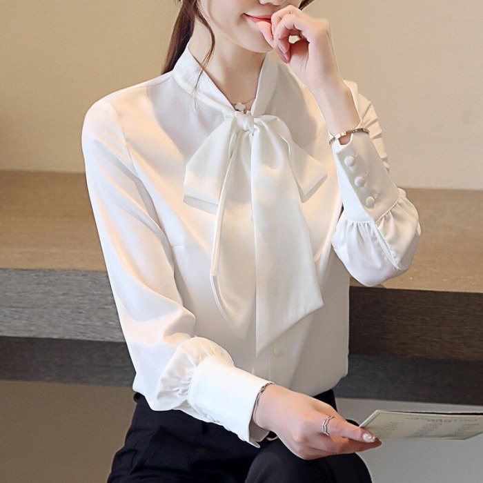 Women Satin Blouse Button Long Sleeve White Brown Stand Bow Tie Lace Up Ladies Office Work Elegant Female Satin Blouses Shirts