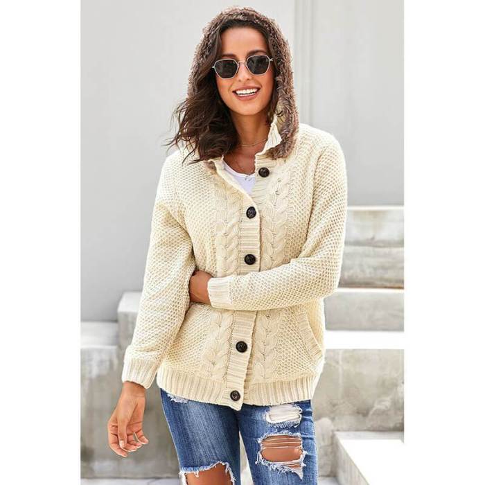 Hoodie Cardigan Button-Up Sweater Coat