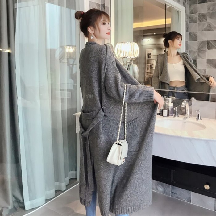 Women's Elegant Lace Up Sweater Oversize Long Cardigans