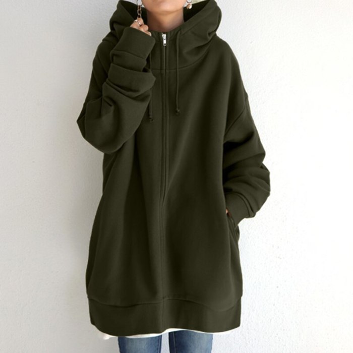 2021 Elegant Sweatshirts Women's Hooded Hoodies Casual Long Sleeve Zip Up Outwear Coats Female Solid Tops Jackets