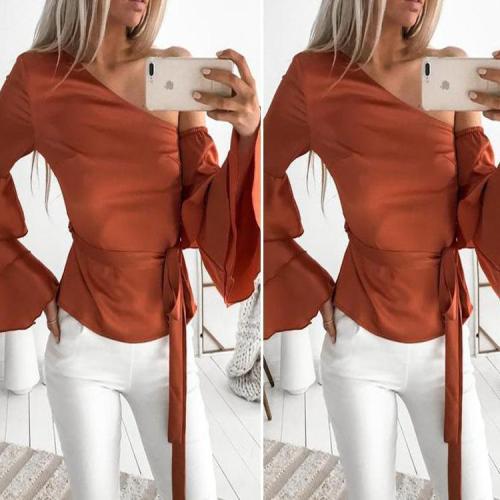 Temperament Oblique Shoulder Horn Long Sleeve Blouses