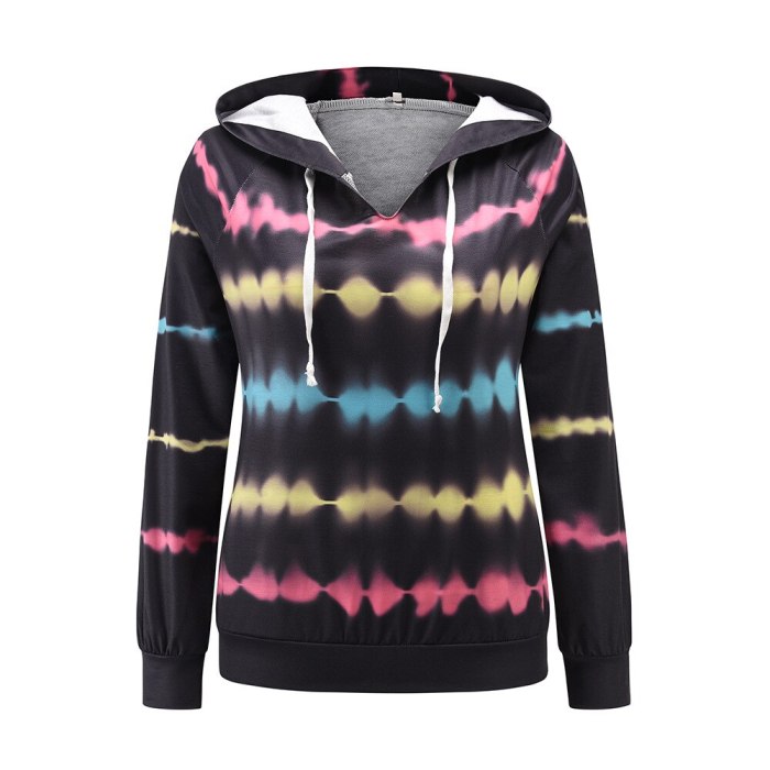 Women's New 2021 Tie-Dye Heartbeat Print Hooded Sweatshirt Top Autumn and Winter All-match Casual Loose Sweatshirt