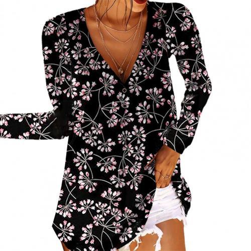 Fall Women Deep V Neck Tops Long Sleeve Casual Beach Flower Print Loose Shirt Female Hollow Out Oversized 4XL Blouse Streetwear