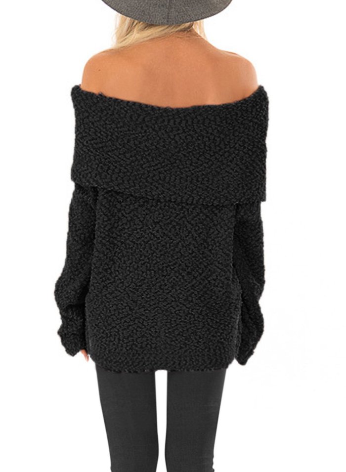 Elegant Off Shoulder Hairy Sweater