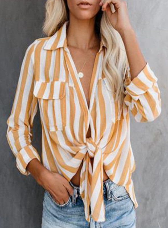 Long Sleeve Tops Shirt Women Stripe Spring 2021 Lace Up Sexy V Neck Casual Shirt Tops and Blouse Plus Size Women Clothin