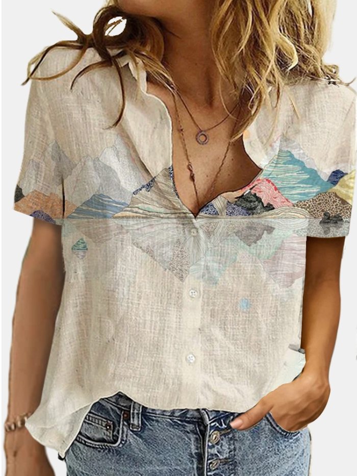 Fashion Geometry 3D Print Summer Shirt Women Lapel Short Sleeve Button Lady Office Shirt Female Streetwear Plus Size Blouses 3XL