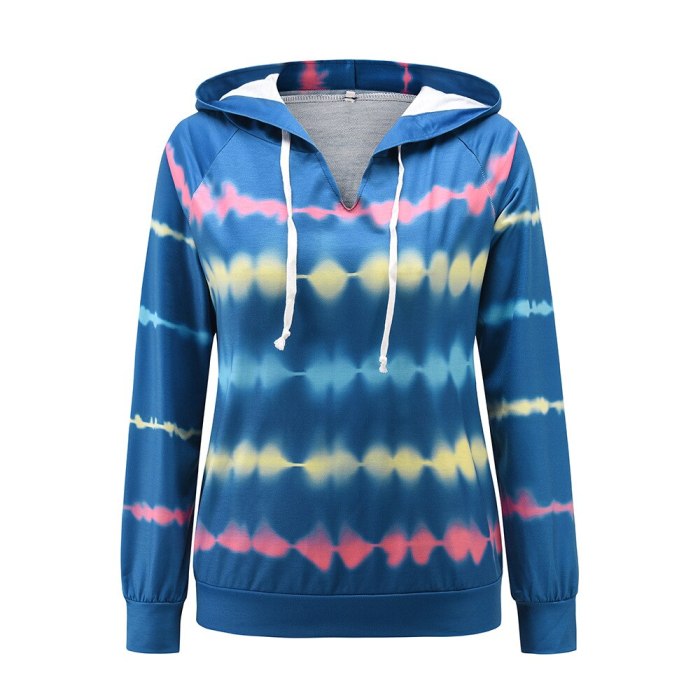 Women's New 2021 Tie-Dye Heartbeat Print Hooded Sweatshirt Top Autumn and Winter All-match Casual Loose Sweatshirt