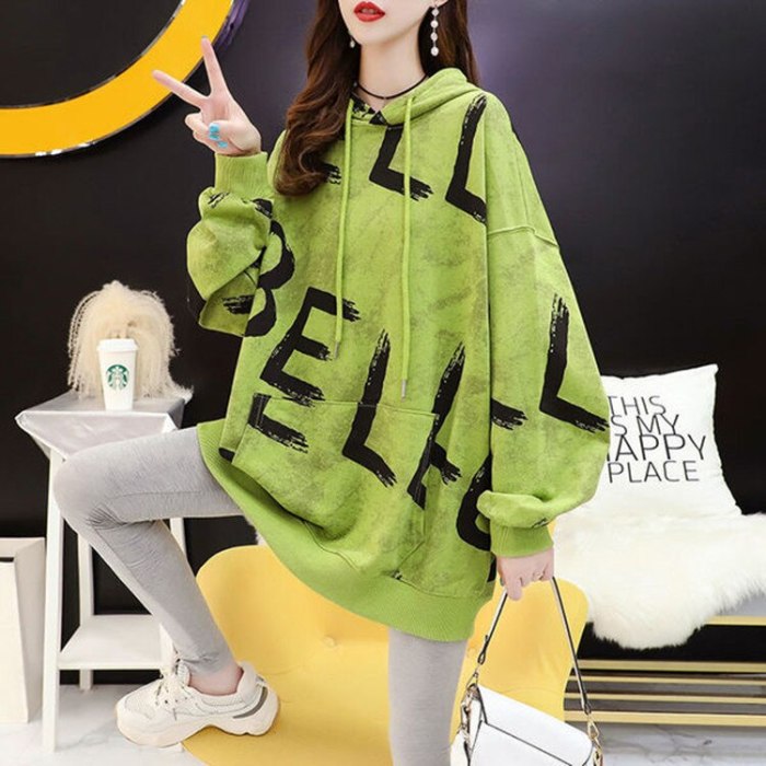 Kpop New Hip-hop Hoodies Sweatshirt Women Autumn Winter Plus Velvet Thicken Kawaii Oversized Hooded Tops Womens Trend Streetwear