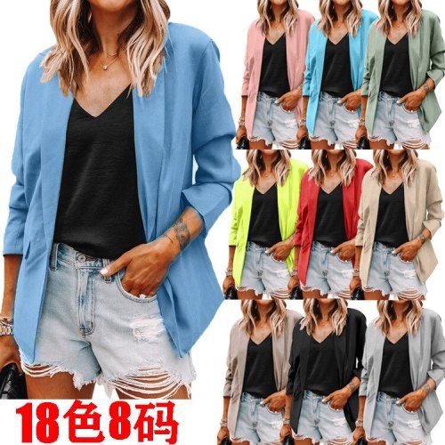 Women Fashion Long Sleeve Cardigan Casual Suit pocket Jacket Spring Female Top Autumn Professional Wear Korean Coat S-5XL