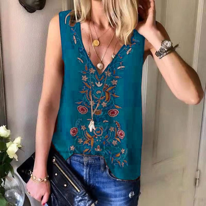 Vintage Tops For Female 2021 Women's Casual V-neck Ethnic Wind Printed Chiffon Shirt Top