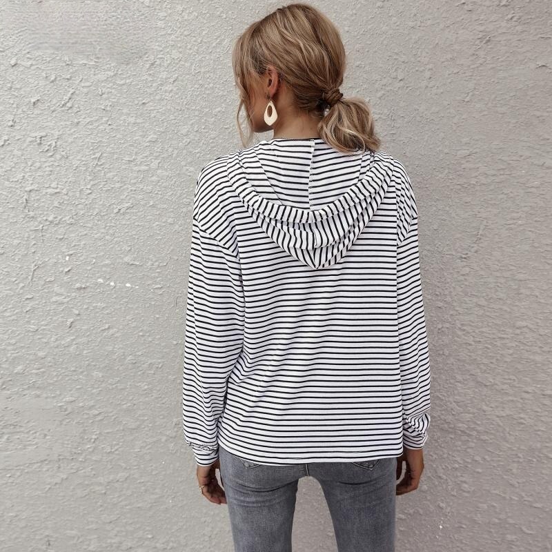 Spring and Autumn Long Sleeve Casual Striped Fashion Ladies Street Pullover Top Women's Hoodies