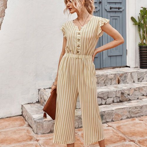 Striped Feminine Jumpsuit Summer Beach Leisure Bohemian Ruffle High Waist Fashion Women's Jumpsuit