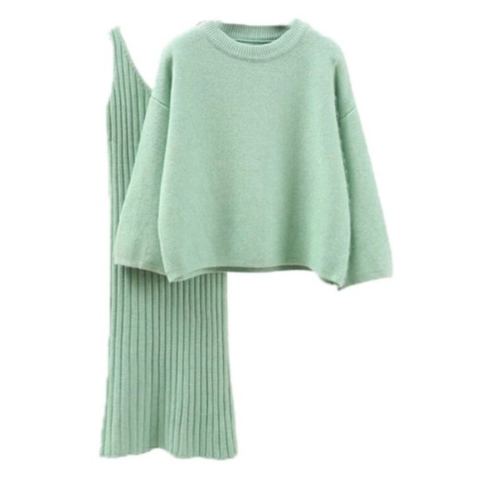 Loose Sweater Set Women's Fashion Two-piece Skirt 2021 Spring Autumn Solid Pullover