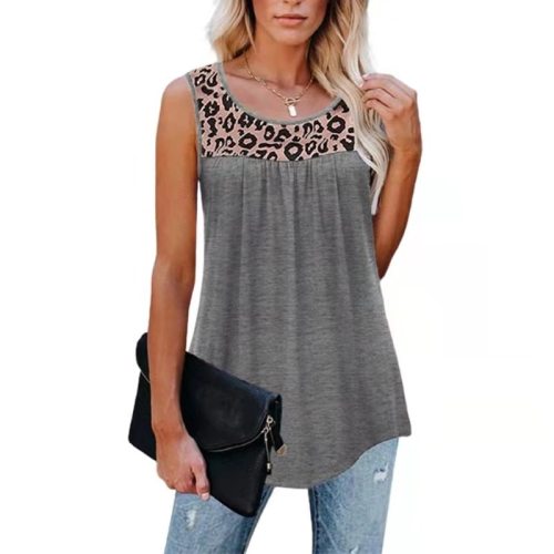 2021 Summer Women Tank Tops Sleeveless Leopard Patchwork Print Loose O-neck Vest Casual Tunic T-shirt Women Clothing