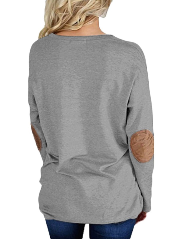 Womens Loose Crew Neck Batwing Sleeve Patches Blouse Top T-Shirts
