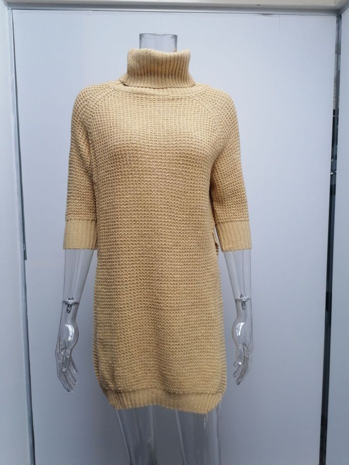 Fashion Casual Turtleneck Half Sleeve Kintted Sweater Tops Women's Loose Streetwear Pullovers Tops Female Winter Women's Sweater
