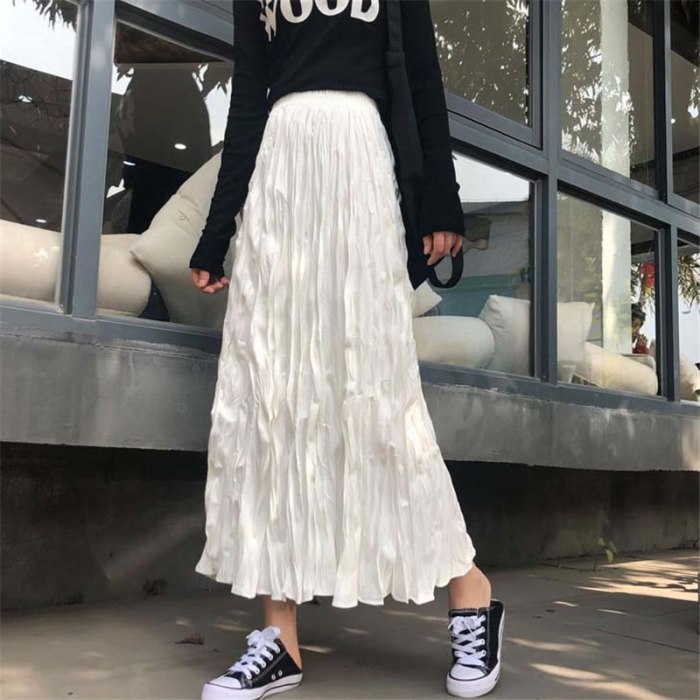 Korean New Arrival High Waist Pleated Large Size Women Warm High Street Office Lady All-Match Long Skirts 6 Colors