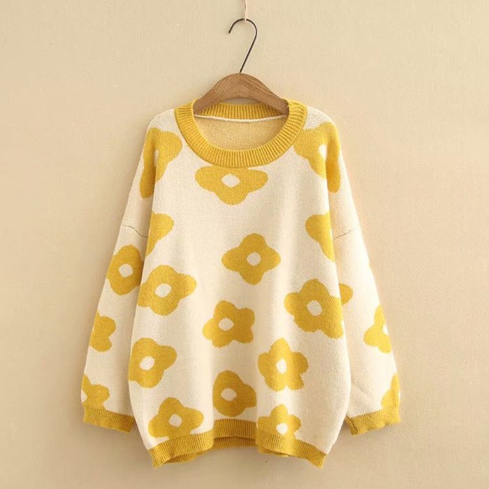 Women Knitted Sweaters Floral Pullovers Loose Sweaters