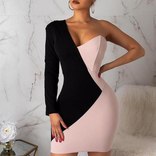 Fashion Contrast Color Asymmetric Splicing Bodycon Dresses