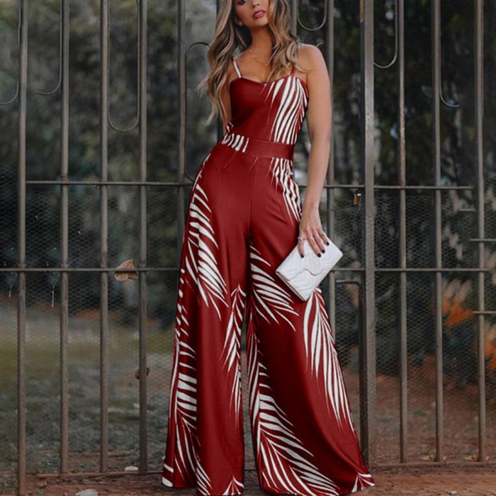 2021 Summer New Women's Fashion Long Sleeveless Pants Suspender Trousers Jumpsuit Ladies Printed Loose Casual Jumpsuits S-3Xl