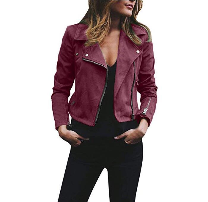 Coat Women Ladies Suede Leather Jackets Zip Up Biker Female Casual Coats Woman Flight Coat Clothes New Fashion