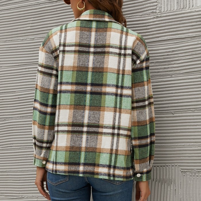 Long Plaid Jacket Women Coat Overshirt Winter Checkered Jacket Female Long Sleeve Shirt Jacket For Women