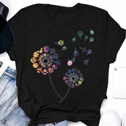 Colorful Dandelion Printed Short-sleeved T-shirt