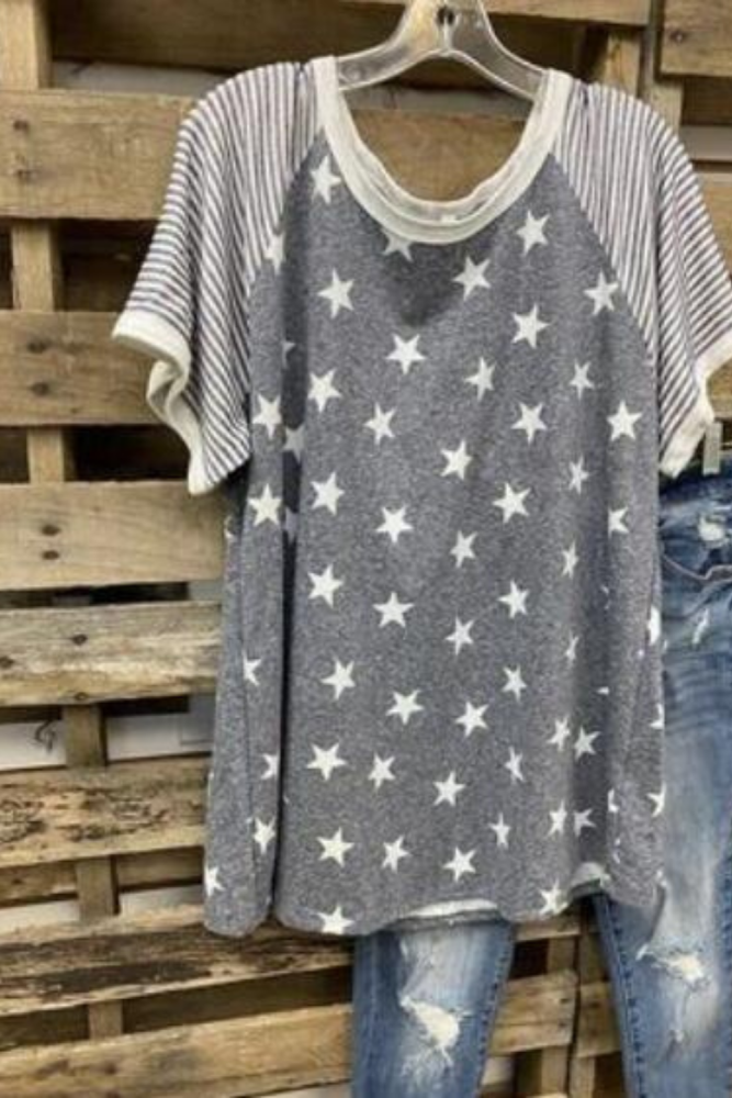 2021 Women Summer T Shirts Casual Star Printed Tee Shirts O Neck Short Sleeve Loose Plus Size T-shirt Fashion Streetwear Tops