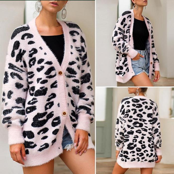 streetally Casual leopard print cardigan women 2020 Autumn winter button sweaters Ladies knitwear oversizd cardigan streetwear XL