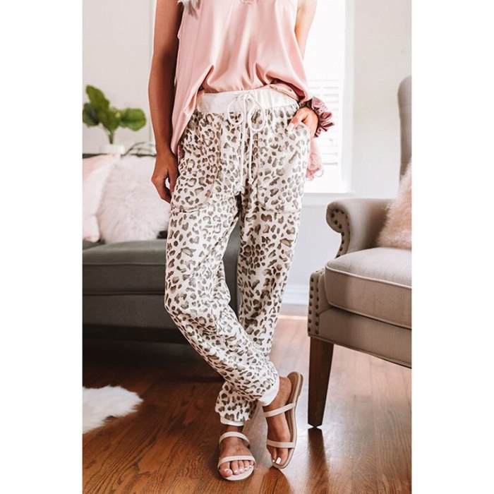 Women Leopord Print Pattern Casual Pants Female Autumn New Style With Drawstring Waistband Loose Beam Foot Capri Woman Pants