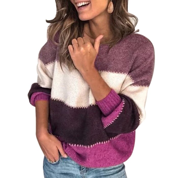 2021 New Autumn Fashion Sweater Women Winter Patchwork Casual Pullover Knitwear Women Loose Striped Jumpers Top Mujer Pull Femme