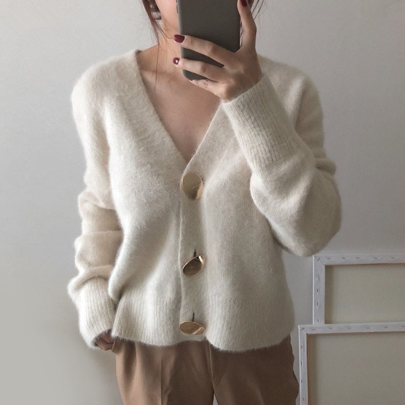 Women Mink Cashmere Cardigan Sweater