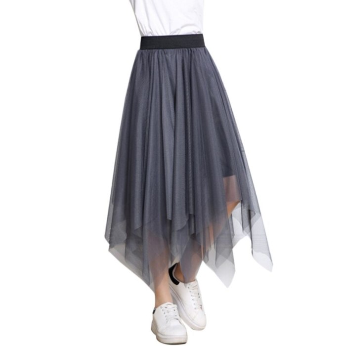 Womens Tulle Fashion Elastic High Waist Mesh Skirt Tutu Pleated Long Midi Women's Skirt