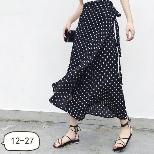 Wrap Skirts Women Casual Chiffon Tie-Waist Ruffle Wide Leg Loose