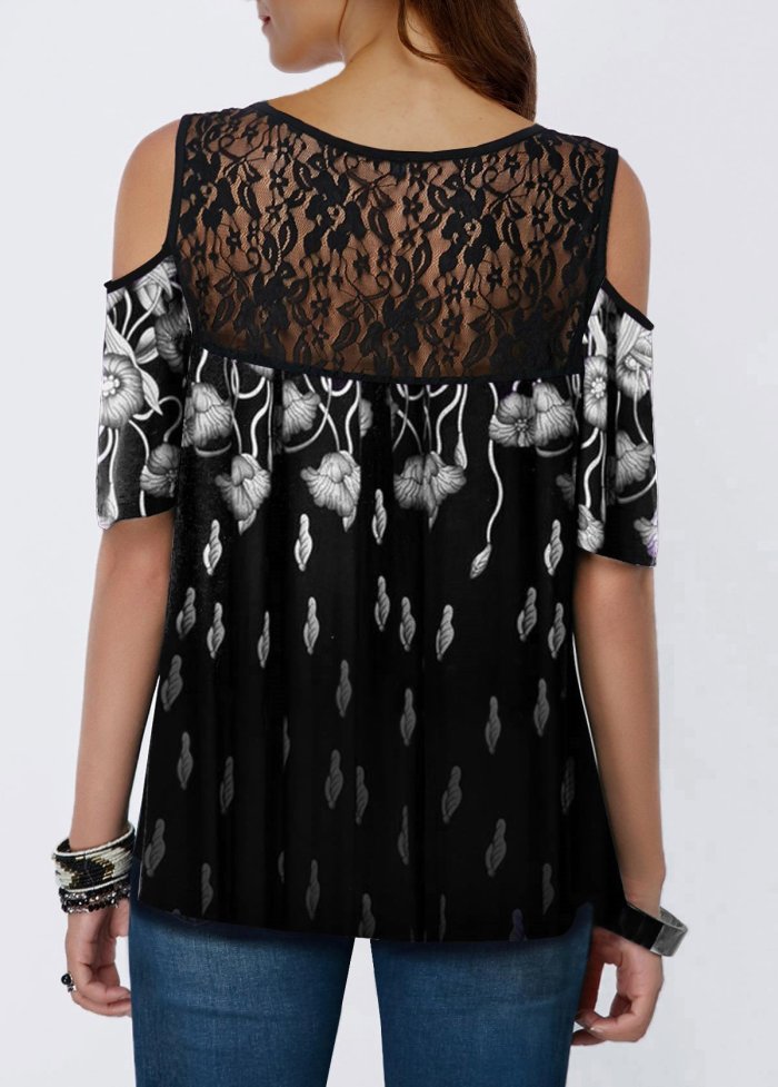 Women's Lace Printed Short-sleeved Loose T-shirt