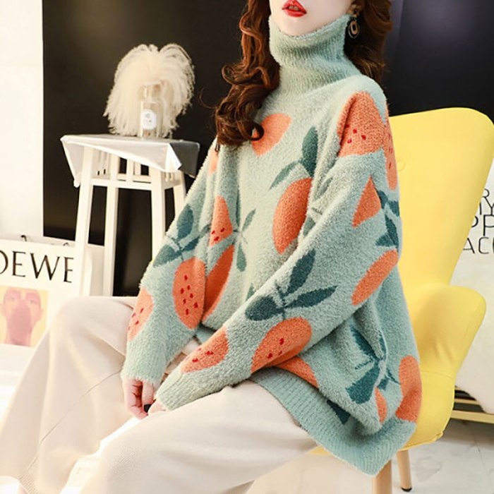 Knit Plush Sweater Women Oversize Turtleneck Pullovers