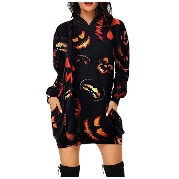 Women's Fashion Halloween Bag Hip Pocket Print THin Fashion Dress Tops