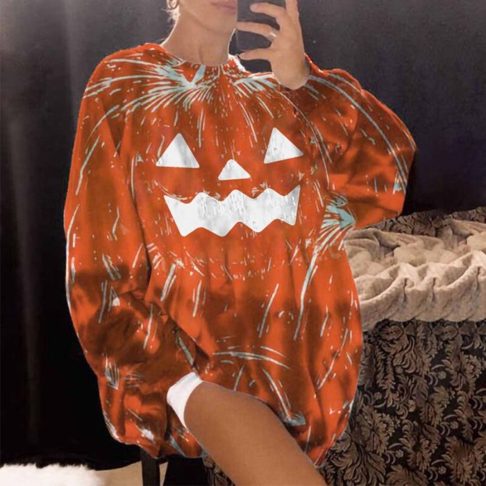 2021 New Halloween Pumpkin Ghost Smile Printed Tops Pullover Women Loose Autumn Hoodie Sweatshirt Casual Long Sleeve Sweatshirts
