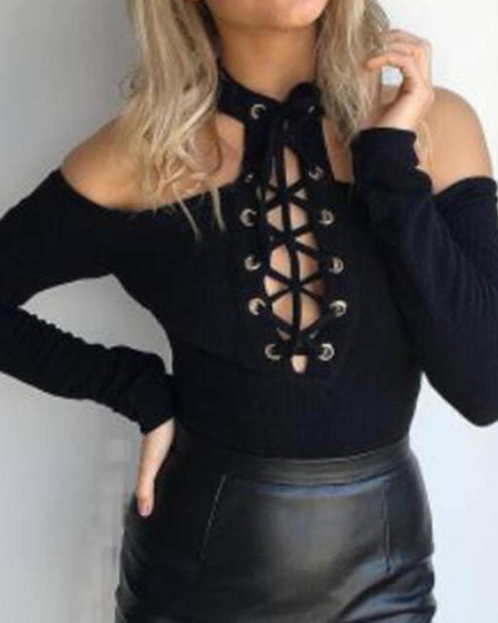 Halter Neck Lace-Up Front Top